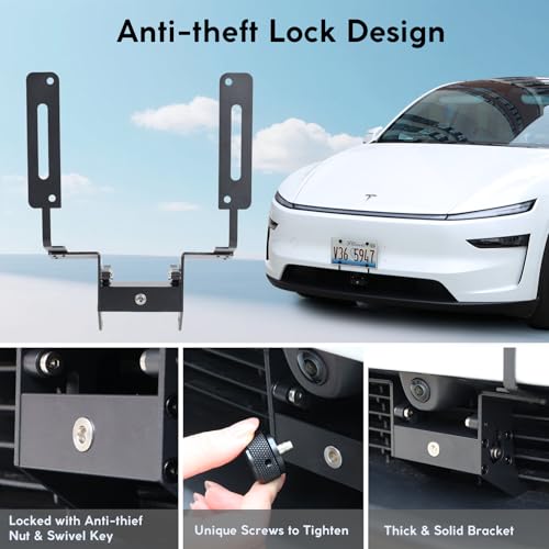 KIMCARLEY Lockable Front License Plate Holder for Tesla Model Y Juniper 2025 2026, Anti-Theft Design License Plate Mount, No Drilling&No Adhesives License Frame Mount Kit, Key-lock Feature License Plate Bracket - Image 2