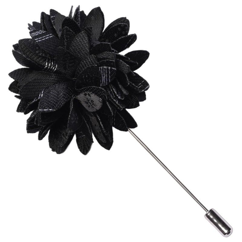 GUSLESON Black Tie for Men Wedding Silk Floral Necktie Pocket Square Cufflinks and Lapel Pin Brooch Set (6107-38) - Image 4