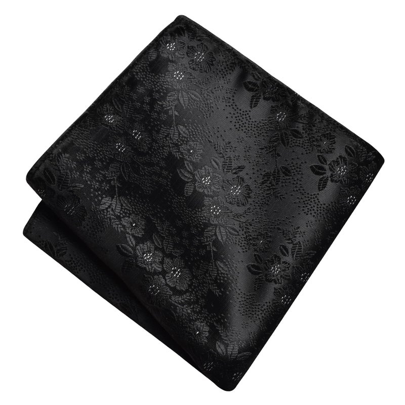 GUSLESON Black Tie for Men Wedding Silk Floral Necktie Pocket Square Cufflinks and Lapel Pin Brooch Set (6107-38) - Image 3