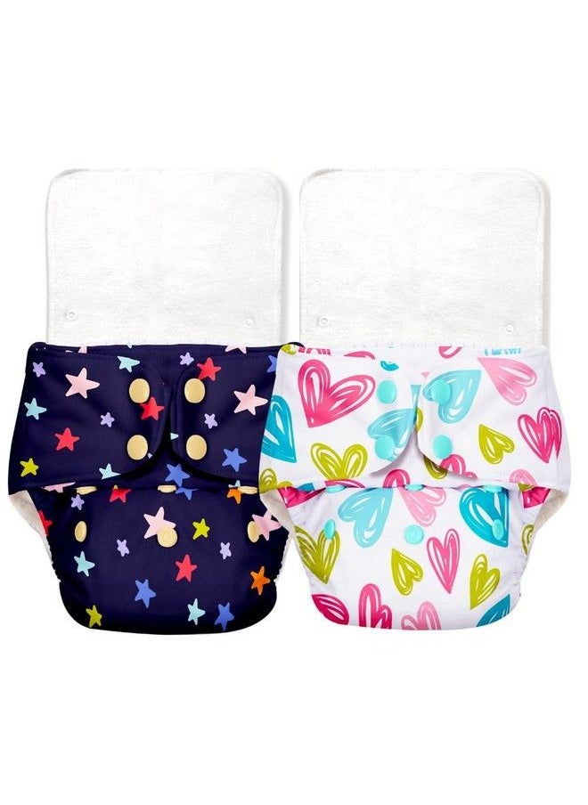 Basic Pack Of 4 (2 Shell + 2 Insert) Freesize Adjustable Washable And Reusable Cloth Diaper For Babies 0 3 Years ; Cloth Diaper For Babies With Wet Free Insert With Snaps ; Assorted (Print May Vary)