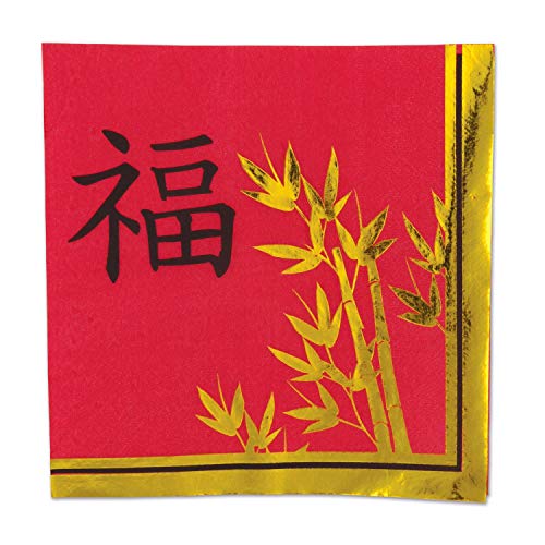 Beistle 32-Piece Asian Paper Lunch Napkins in Red/Gold/Black, Chinese New Year Disposeable Tableware, Party Dinnerware, Party Supplies, 6.5" x 6.5" - Image 3