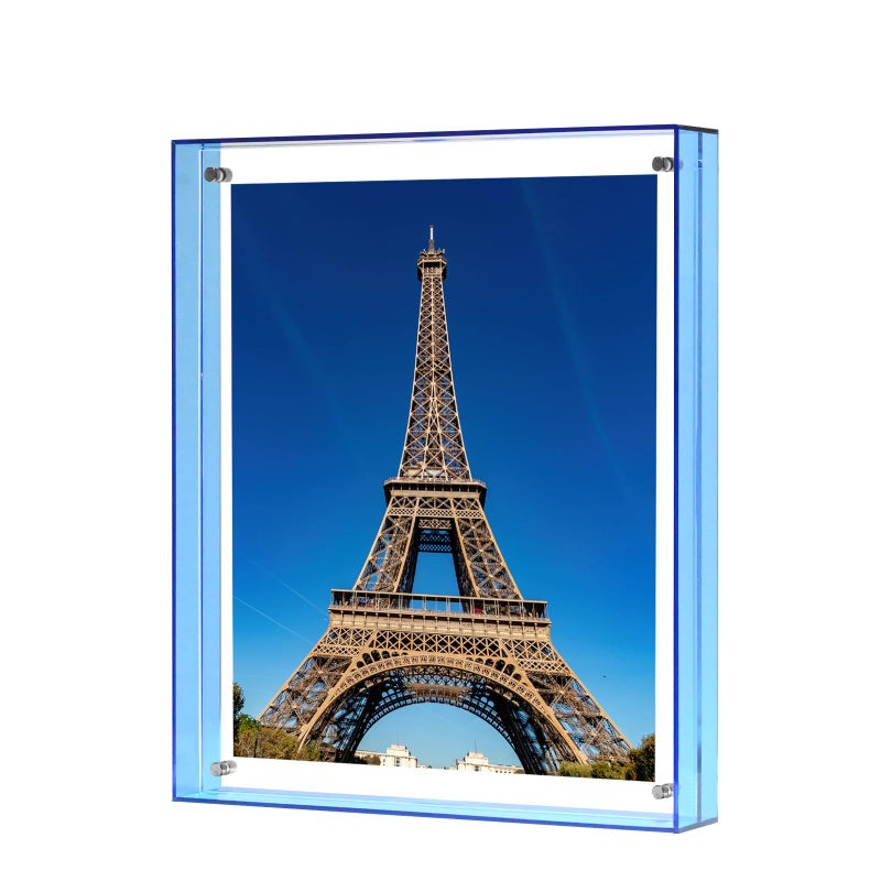 MFoffice 8x10 Picture Frame, Stunning Color Acrylic Floating Photo Frame, Use as 8x10, 6x8, 8x8 Picture Frame and Acrylic Tray, Horizontal and Vertical Formats for Tabletop Display, Blue, 1Pack - Image 1