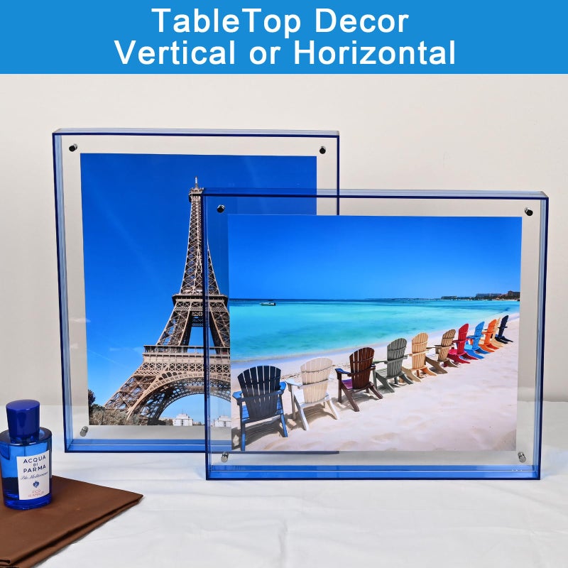 MFoffice 8x10 Picture Frame, Stunning Color Acrylic Floating Photo Frame, Use as 8x10, 6x8, 8x8 Picture Frame and Acrylic Tray, Horizontal and Vertical Formats for Tabletop Display, Blue, 1Pack - Image 5