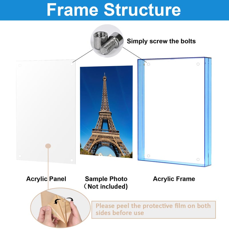 MFoffice 8x10 Picture Frame, Stunning Color Acrylic Floating Photo Frame, Use as 8x10, 6x8, 8x8 Picture Frame and Acrylic Tray, Horizontal and Vertical Formats for Tabletop Display, Blue, 1Pack - Image 3
