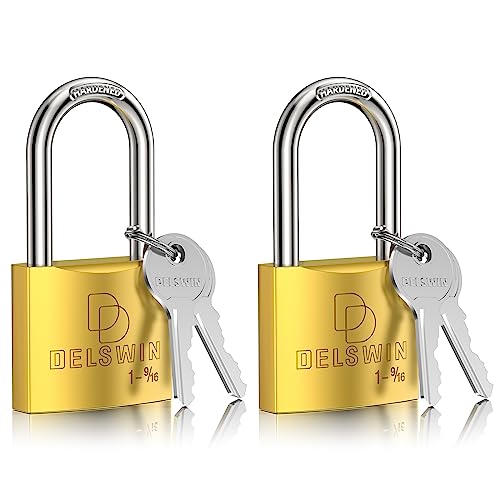 DELSWIN Weatherproof Padlock with Key (Keyed Alike) - Heavy Duty Solid Brass Locker Lock with 1-9/16" Long Shackle, Marine Grade Pad Lock for Outdoor Gate, Fence, Shed (2 Pack) - Image 1