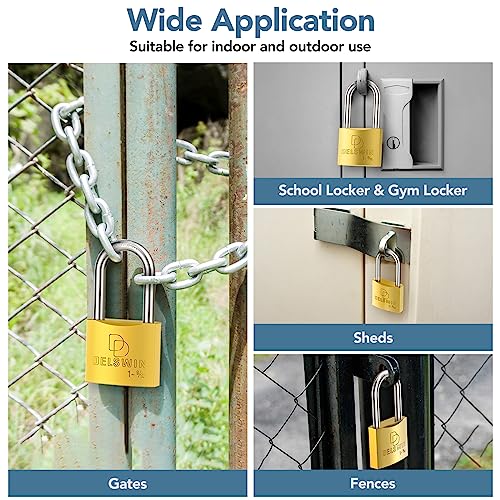 DELSWIN Weatherproof Padlock with Key (Keyed Alike) - Heavy Duty Solid Brass Locker Lock with 1-9/16" Long Shackle, Marine Grade Pad Lock for Outdoor Gate, Fence, Shed (2 Pack) - Image 5