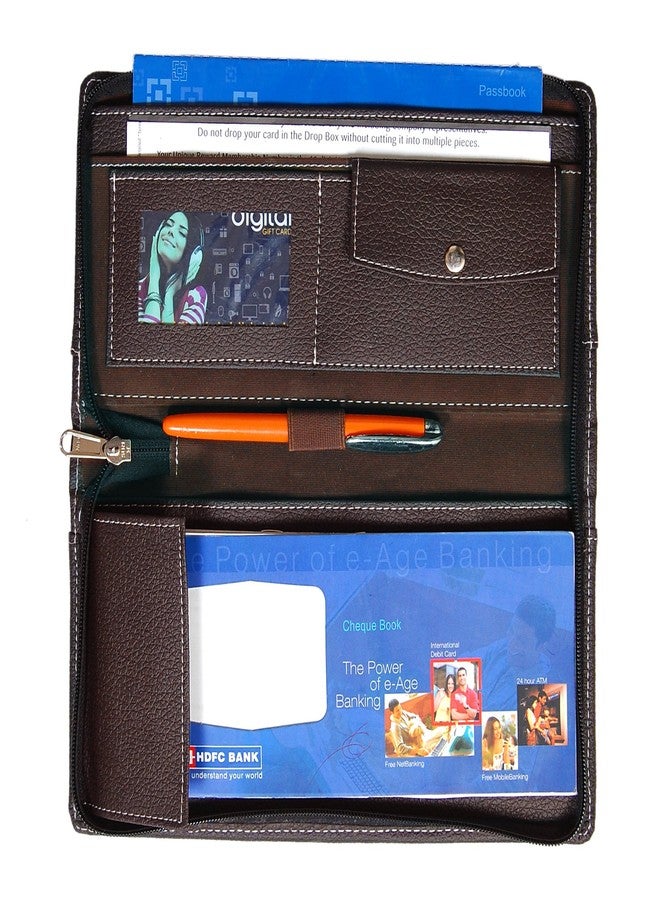 Pareek Front Pocket Leatherite Cheque Book Holder Document Folder Brown (Set of 1) - Image 5