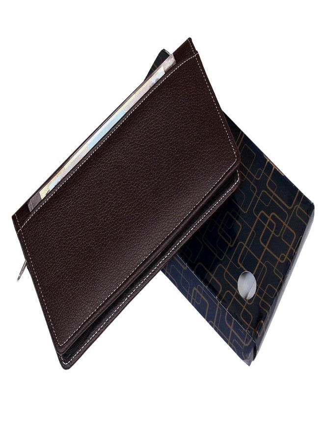 Pareek Front Pocket Leatherite Cheque Book Holder Document Folder Brown (Set of 1) - Image 1