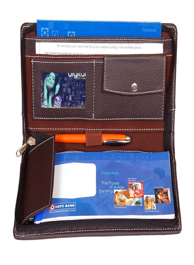 Pareek Front Pocket Leatherite Cheque Book Holder Document Folder Brown (Set of 1) - Image 3