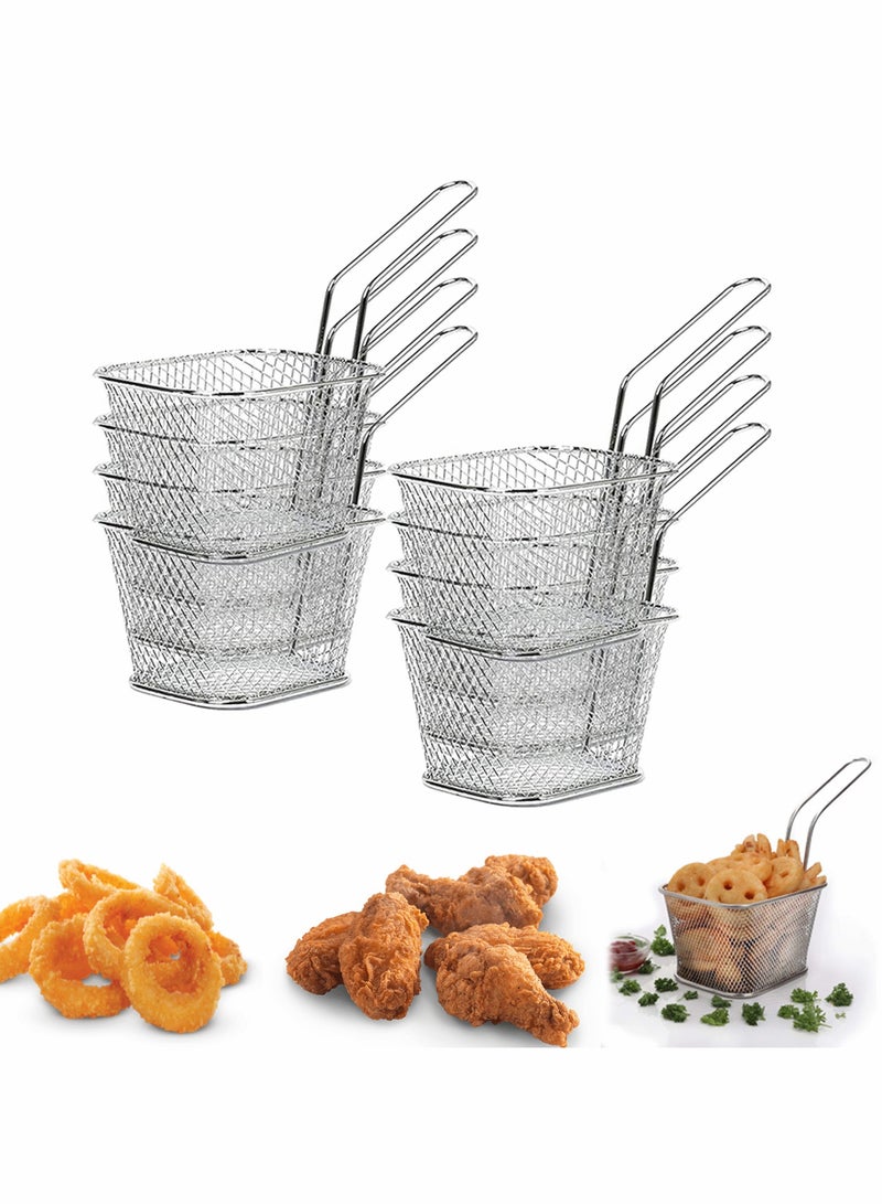 SYOSI Mini Square Fry Basket Steel French Fry Chip Basket Food Baskets for Serving Stainless Steel Fry Basket with Handle Reusable Fries Holder Mini Deep Fryer with Basket for Home Decor 8 PCS - Image 1