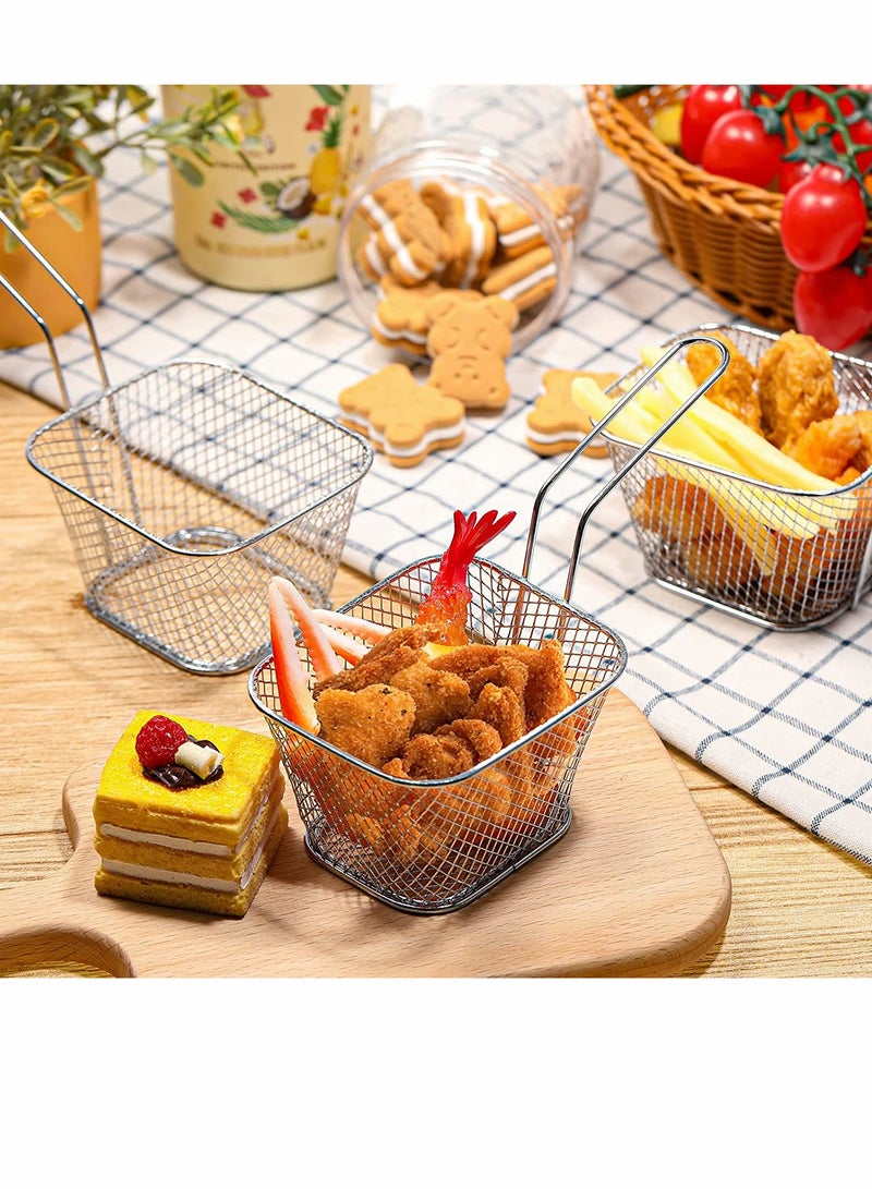 SYOSI Mini Square Fry Basket Steel French Fry Chip Basket Food Baskets for Serving Stainless Steel Fry Basket with Handle Reusable Fries Holder Mini Deep Fryer with Basket for Home Decor 8 PCS - Image 3