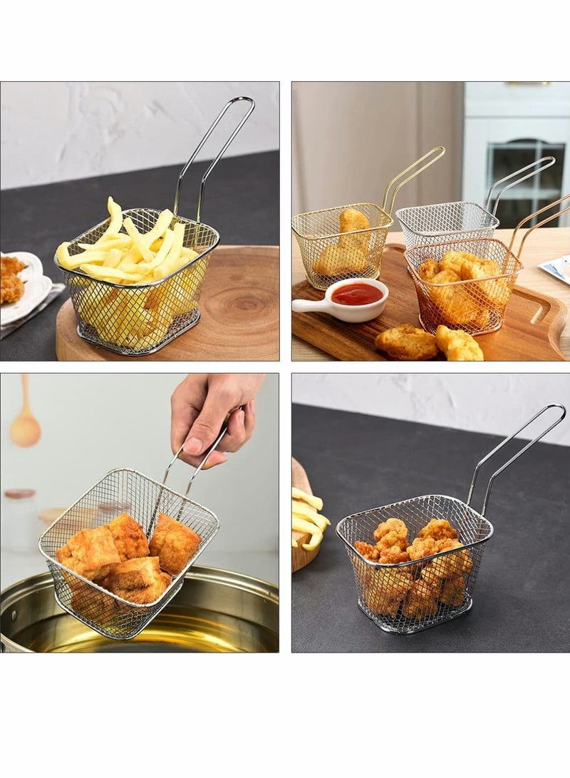 SYOSI Mini Square Fry Basket Steel French Fry Chip Basket Food Baskets for Serving Stainless Steel Fry Basket with Handle Reusable Fries Holder Mini Deep Fryer with Basket for Home Decor 8 PCS - Image 5