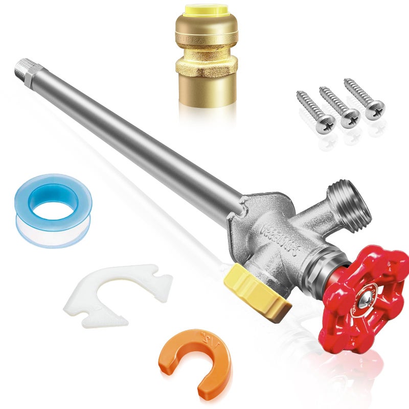 PILISPARK 8 inch AntiSiphon Frost Free Sillcock No Lead Brass Frost Proof Outdoor Faucet Bib with Backflow Preventer 12 PushtoFit Connector X 34 Inch Hose Bibb Frost Free Spigot - Image 2