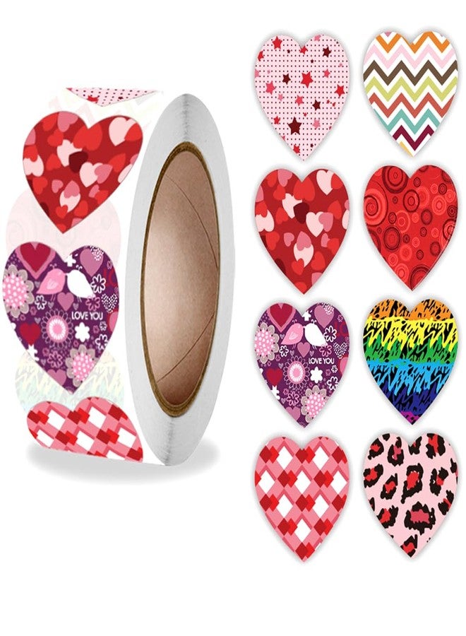 Hrnsnails 500Pcs Valentines Stickers Roll - Laser Heart Shape Self-Adhesive Sealing Stickers, 8 Patterns Sparkly Waterproof Decals for Valentines Party Envelope Scrapbook Decor A-2 - Image 1
