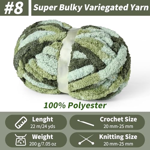 Sekafris 10 Pack Fluffy Chunky Chenille Yarn for Crocheting, Jumbo Chunky Blanket Yarn for Hand Knitting, 240yds/70.5oz Super Bulky Variegated Baby Blanket Yarn (Forest Green) - Image 2