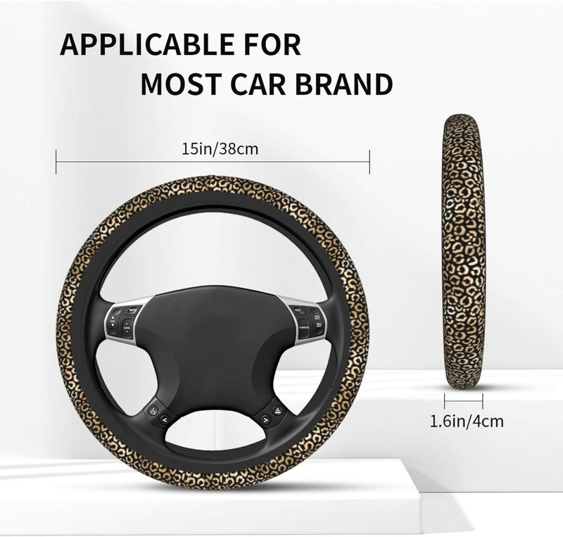 Car Steering Wheel Cover for Women Men, Non-Slip Breathable Steering Wheel, Gold White Leopard Animal Print Steering Wheel Protector, Car Accessories - Image 4
