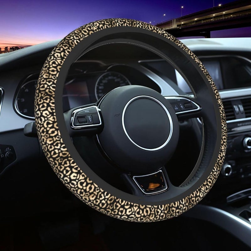 Car Steering Wheel Cover for Women Men, Non-Slip Breathable Steering Wheel, Gold White Leopard Animal Print Steering Wheel Protector, Car Accessories - Image 1