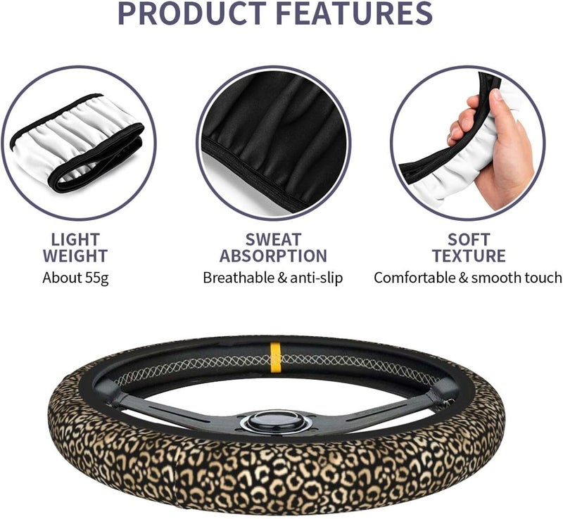 Car Steering Wheel Cover for Women Men, Non-Slip Breathable Steering Wheel, Gold White Leopard Animal Print Steering Wheel Protector, Car Accessories - Image 5