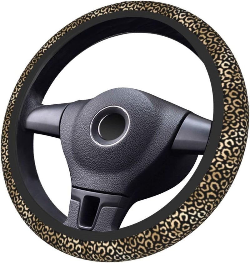 Car Steering Wheel Cover for Women Men, Non-Slip Breathable Steering Wheel, Gold White Leopard Animal Print Steering Wheel Protector, Car Accessories - Image 3