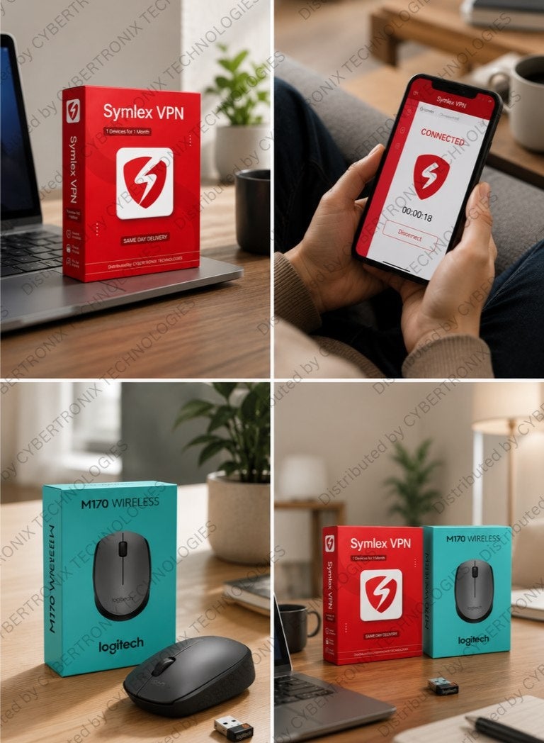 Symlex VPN | 1 جهاز 1 شهر | ترخيص رقمي | توصيل في نفس اليوم | حزمة كومبو | فأرة USB لاسلكية Logitech M170، تقنية لاسلكية 2.4GHz، تتبع بصري، مدى لاسلكي يصل إلى 10m، أسود - Image 2