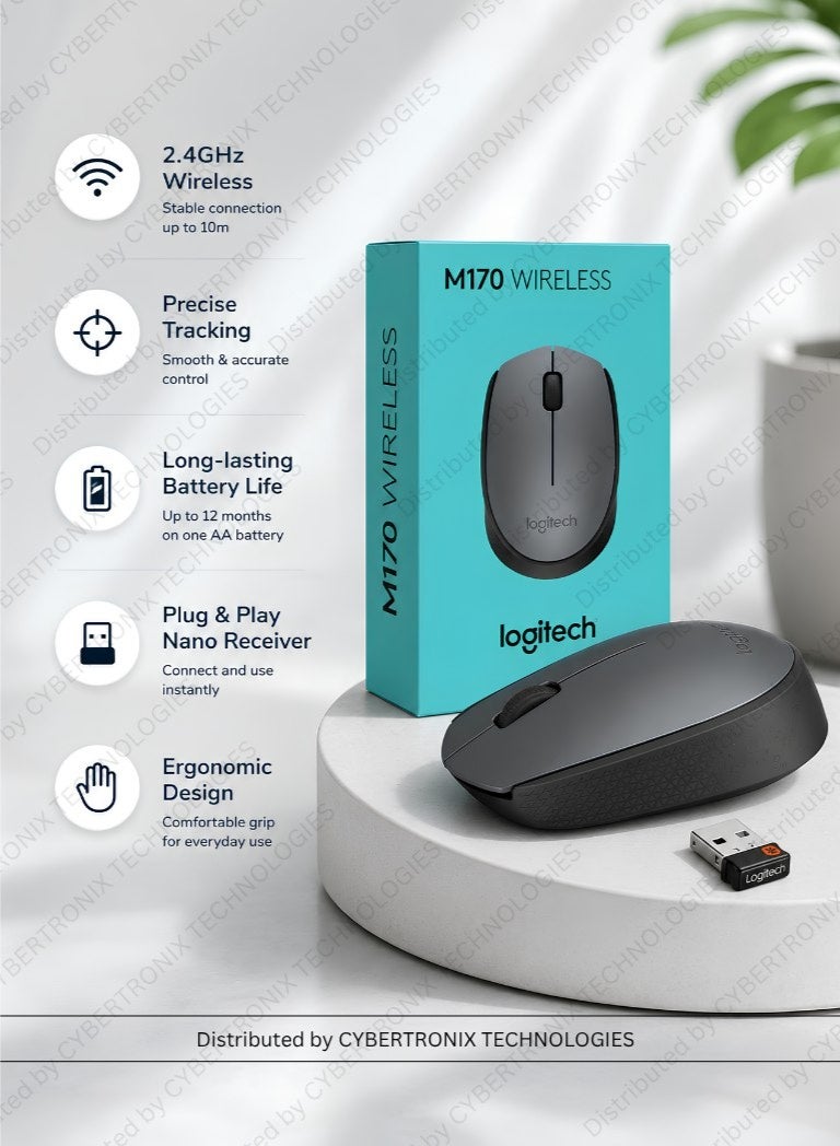 Symlex VPN | 1 جهاز 1 شهر | ترخيص رقمي | توصيل في نفس اليوم | حزمة كومبو | فأرة USB لاسلكية Logitech M170، تقنية لاسلكية 2.4GHz، تتبع بصري، مدى لاسلكي يصل إلى 10m، أسود - Image 3