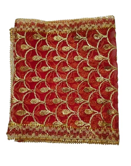 Chunri 1 Meter Size Puja MATA Durga Laxmi Sherawali Devi Maa ki Chunri Occasion Navratri Jagrata Mandir Temple with Golden Shiny Border RedDesign1 Pack of 1 