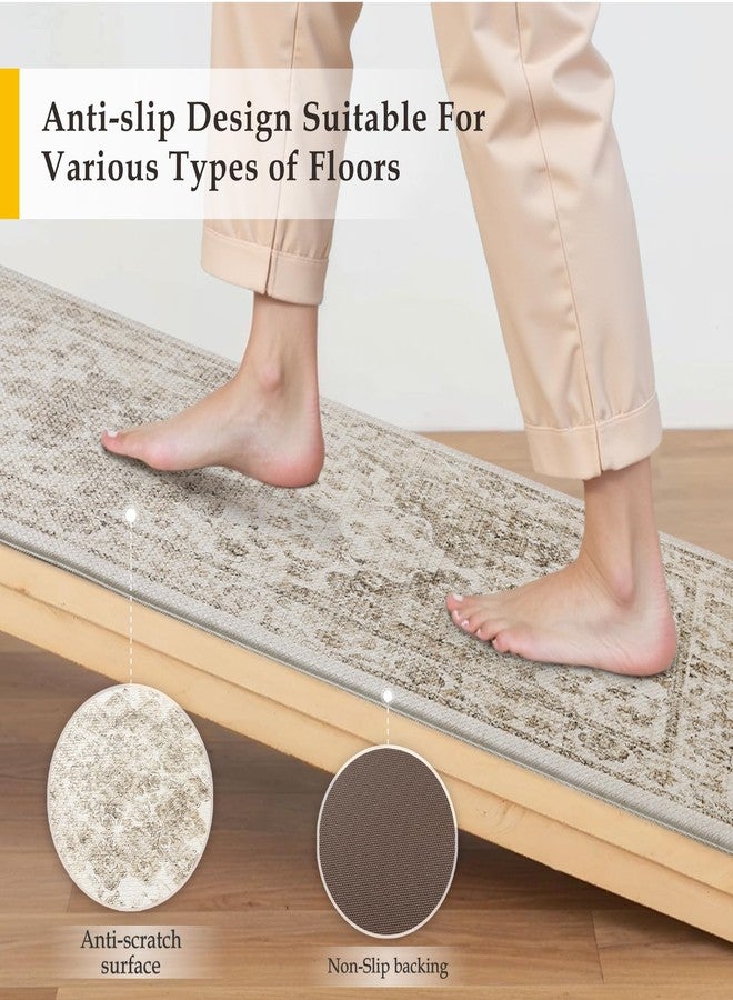 WondRg Neutral Kitchen Mats 2PCS Anti Fatigue Mat for Cushioned Brown Vintage Kitchen Mats for Floor Waterproof Non-Slip Comfort Standing Rug for Sink Laundry Office 17.3"×47"+17.3"×30" - Image 4