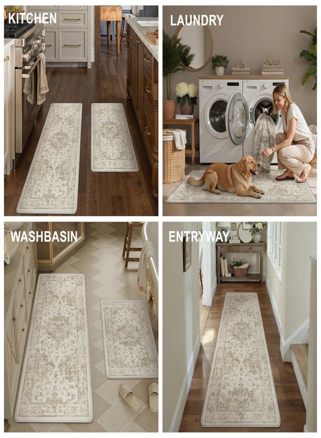 WondRg Neutral Kitchen Mats 2PCS Anti Fatigue Mat for Cushioned Brown Vintage Kitchen Mats for Floor Waterproof Non-Slip Comfort Standing Rug for Sink Laundry Office 17.3"×47"+17.3"×30" - Image 5