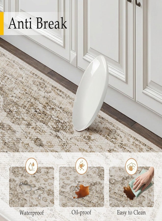 WondRg Neutral Kitchen Mats 2PCS Anti Fatigue Mat for Cushioned Brown Vintage Kitchen Mats for Floor Waterproof Non-Slip Comfort Standing Rug for Sink Laundry Office 17.3"×47"+17.3"×30" - Image 3