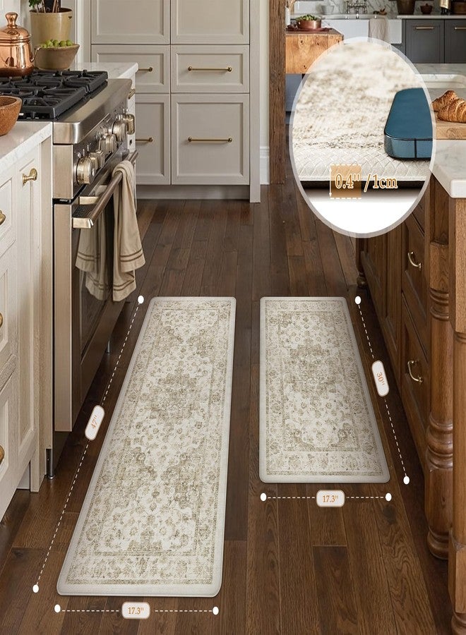WondRg Neutral Kitchen Mats 2PCS Anti Fatigue Mat for Cushioned Brown Vintage Kitchen Mats for Floor Waterproof Non-Slip Comfort Standing Rug for Sink Laundry Office 17.3"×47"+17.3"×30" - Image 2