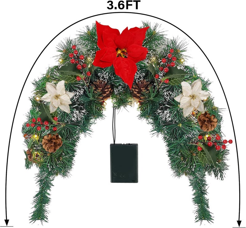 Dr.DuDu Pre-lit Christmas Mailbox Swag Garland with Poinsettias Flowers, Battery Powered Lighted Christmas Artificial Garland with Pine Cone & Red Berries Holiday Decorations Indoor Outdoor - Image 3
