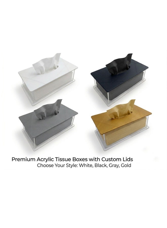 Modern Clear Acrylic Square Tissue Box with Leather Lid – Minimalist Dispenser for Home, Office, or Events – Available in Black, Grey, Tan, White - Image 2
