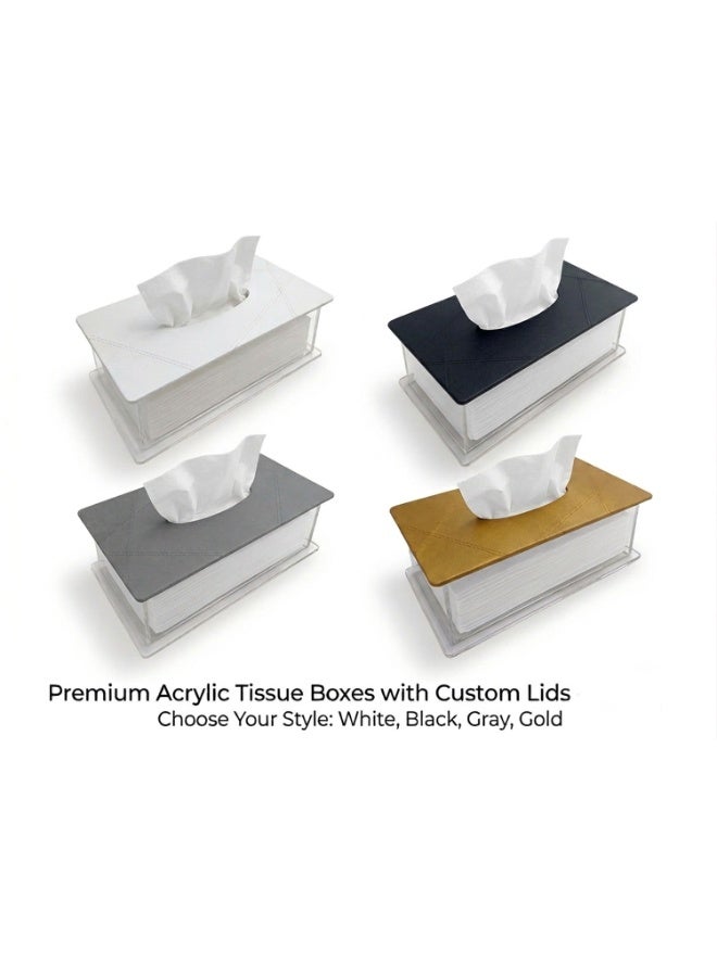 Modern Clear Acrylic Square Tissue Box with Leather Lid – Minimalist Dispenser for Home, Office, or Events – Available in Black, Grey, Tan, White - Image 3