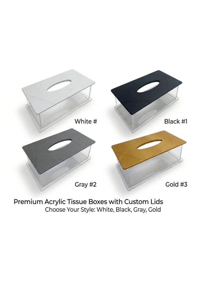 Modern Clear Acrylic Square Tissue Box with Leather Lid – Minimalist Dispenser for Home, Office, or Events – Available in Black, Grey, Tan, White - Image 4