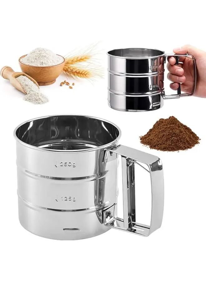 304 Stainless Steel Manual Handheld Flour Sifter Heavy Duty Fine Mesh Baking Sieve - Image 1