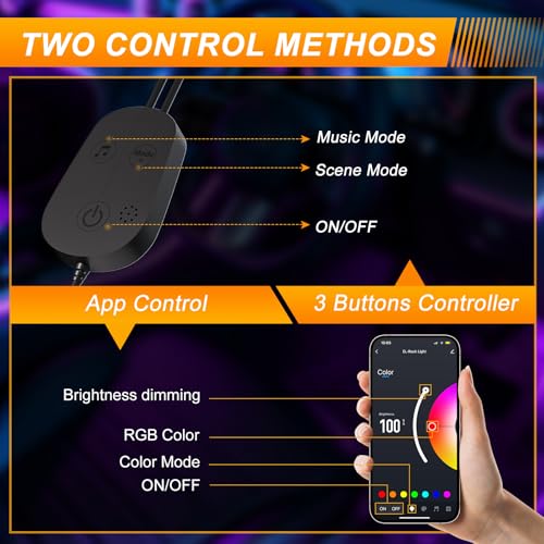 Honalia Car LED Lights Interior, RGB Ambient Lighting Car with DIY Mode and Music Mode, 2 Lines Design Inside Car Lights for Trucks SUVs, DC 5V - Image 4
