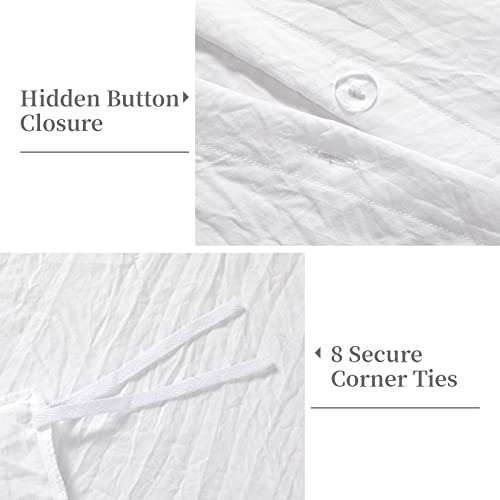 CAROMIO Ruffle Duvet Cover King Size, 3PCS Soft Washed Microfiber Vintage French Country Duvet Cover Set with Button Closure, White, 104x90 in - Image 4