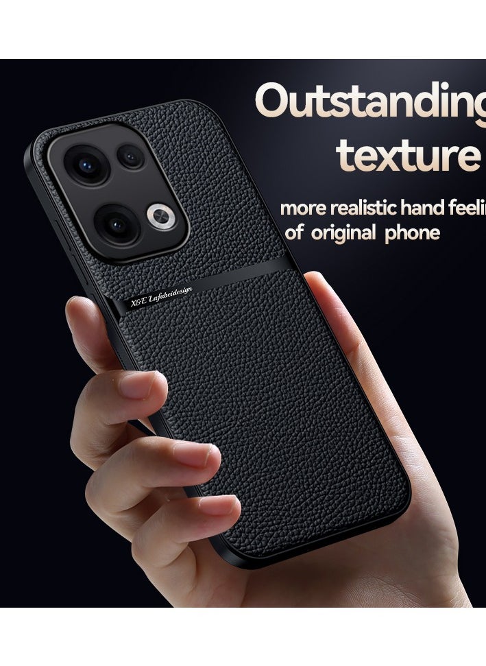 Generic Phone Case Cover Leather TPU Back Case Cover shock resistant Compatible with Oppo Reno 13 5g (Black)  - Image 2