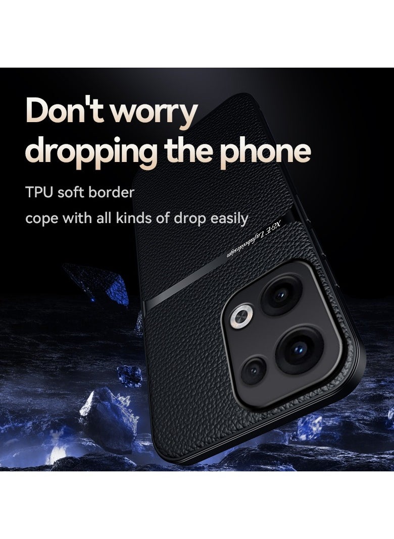 Generic Phone Case Cover Leather TPU Back Case Cover shock resistant Compatible with Oppo Reno 13 5g (Black)  - Image 3