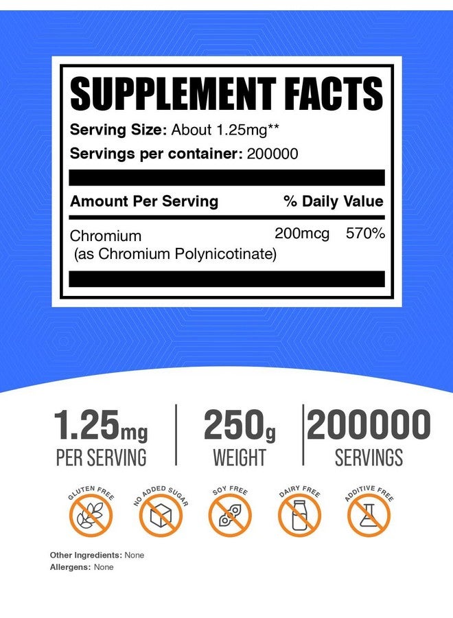 BulkSupplements.com Chromium GTF Powder - Mineral Supplements - Gluten & Yeast Free, 200mcg of Chromium, 1.7mg per Serving, 250g (8.8 oz) (Pack of 1) - Image 2