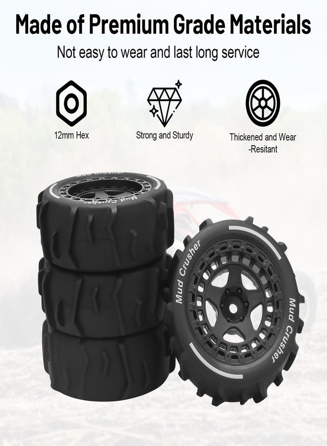 daitoku 1/14 RC Wheels and Tires, daitoku 12mm Hex Hub RC Car Beach Tires for ARRMA 1/14 Typhon GROM - Black - Image 4