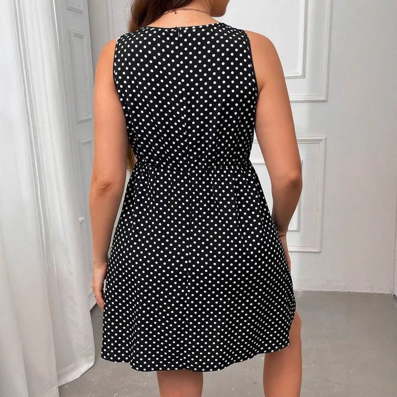 Plus Size Polka Dot Dress with Side Slit - Image 2