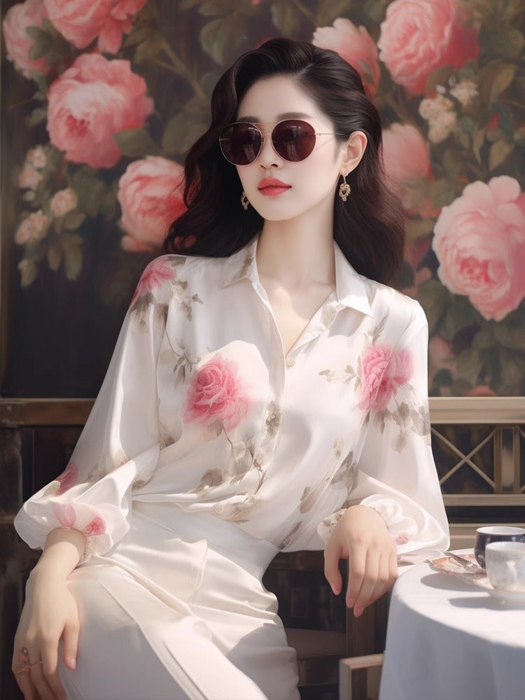 This years popular beautiful white floral shirt womens spring and summer 2024 new fashion luxury all-match top Picture Color