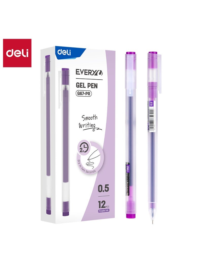 Deli EG67-PR Gel Pen Needle Tip 0.5mm Purple Ink 12pcs – ideal for smooth, clean writing - Image 1