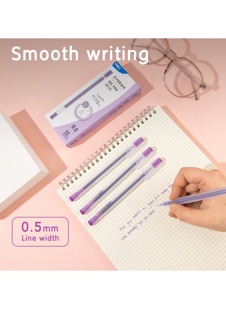 Deli EG67-PR Gel Pen Needle Tip 0.5mm Purple Ink 12pcs – ideal for smooth, clean writing - Image 2