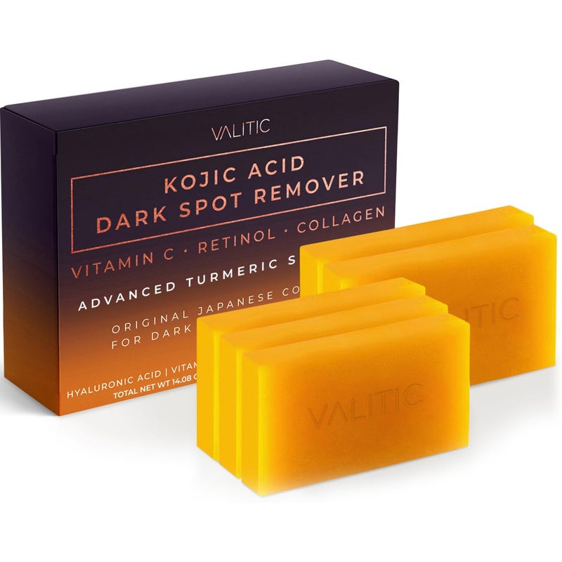 VALITIC Kojic Acid Dark Spot Remover Soap Bars with Vitamin C, Retinol, Collagen, Turmeric - Original Japanese Complex Infused with Hyaluronic Acid, Vitamin E, Shea Butter, Castile Olive Oil - 5 Pack - Image 1