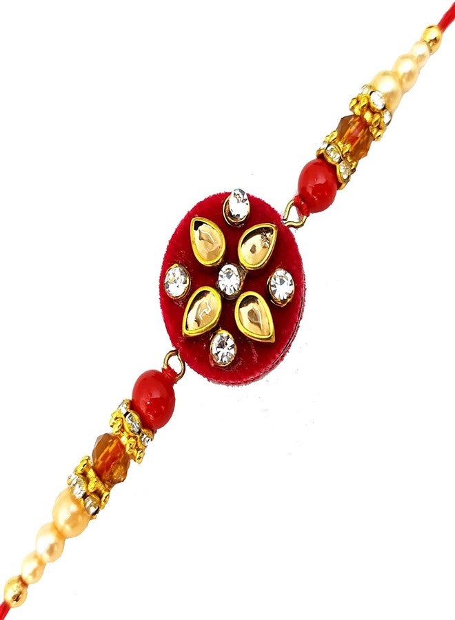 ascension ® Kundan Meena Flower Rakhi Raksha Bandhan Gift Band Moli Bracelet Wristbands Stone Pearl Designer Rakhi, Card with Best Brother Cup & Roli Tilak Pack - Image 2