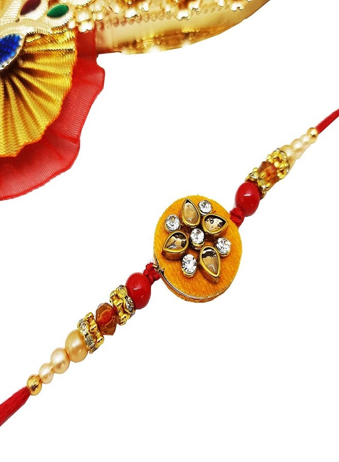 ascension ® Kundan Meena Flower Rakhi Raksha Bandhan Gift Band Moli Bracelet Wristbands Stone Pearl Designer Rakhi, Card with Best Brother Cup & Roli Tilak Pack - Image 5