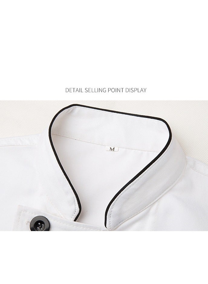Loquat Summer Short Sleeve Chef Uniform Double-Breasted Stand Collar Waiter T-shirt White - Image 2