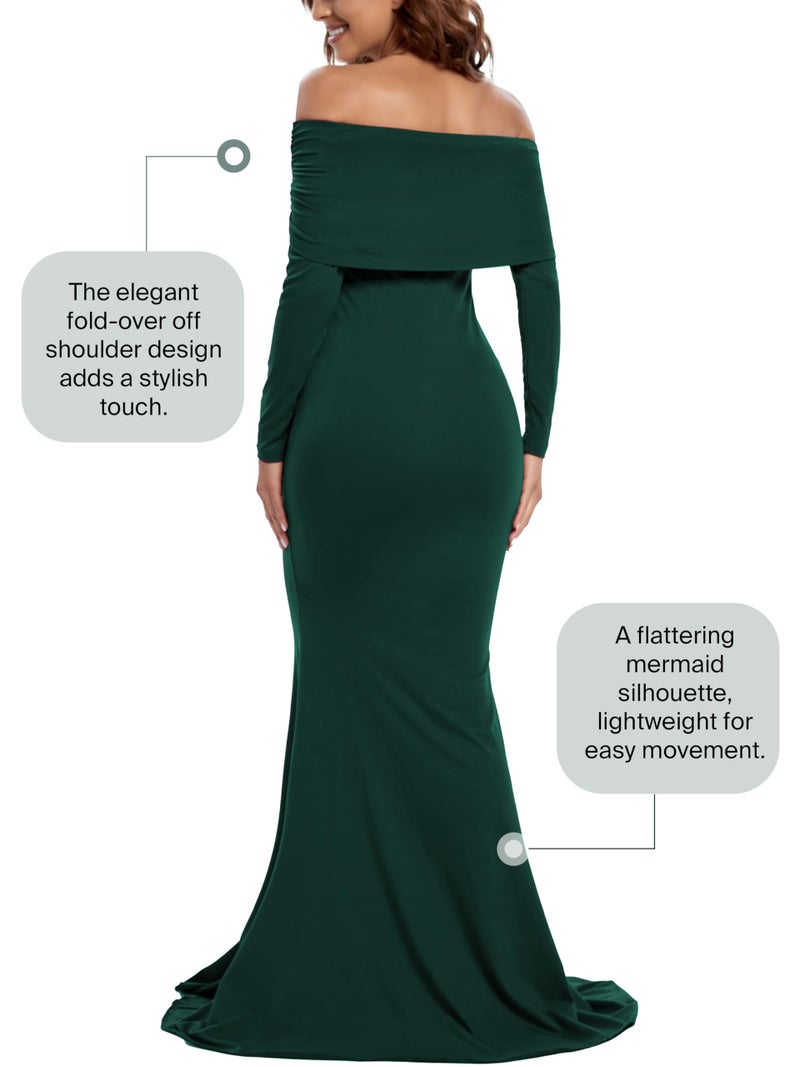 Glampunch Off Shoulders Maternity Dress Long Sleeve Ruched Maternity Gown Baby Shower Photography Pregnant Dress - Image 5